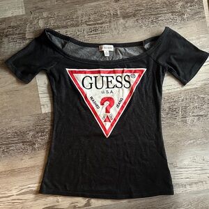 GUESS Black off the shoulder top.